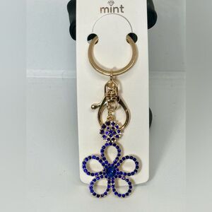 Crystal Flower Keychain Charm - Blue & Gold Accent